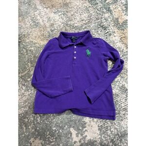 Ralph Lauren POLO Boys Long Sleeve Cotton Classic Collar Purple Big Pony Shirt L